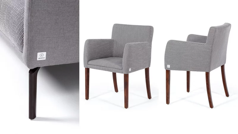 2D hliníkový štítek pro čalouněný nábytek POLSTRIN se stříbrným horizontálně kartáčovaným podkladem a černou barvou je jednoduchý a elegantní.