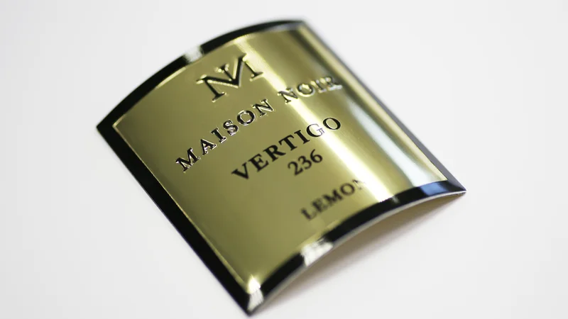 Embossed aluminum label for perfume bottle Maison Noir VERTIGO 236