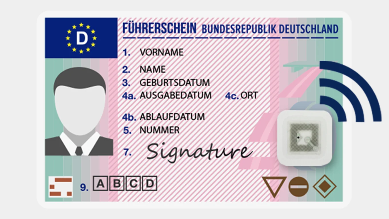 Driving license with attached label