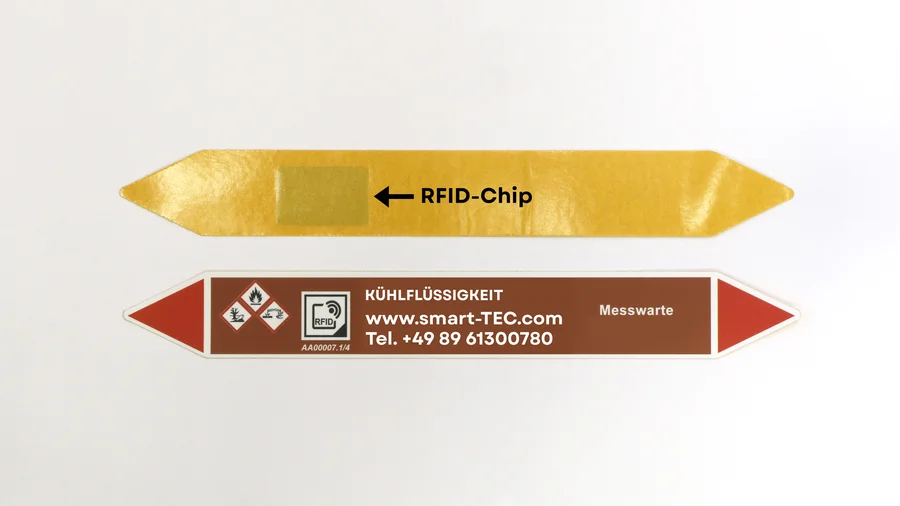 Detailansicht eines smart-TEC smart-LABEL RFID-Rohr-Labels