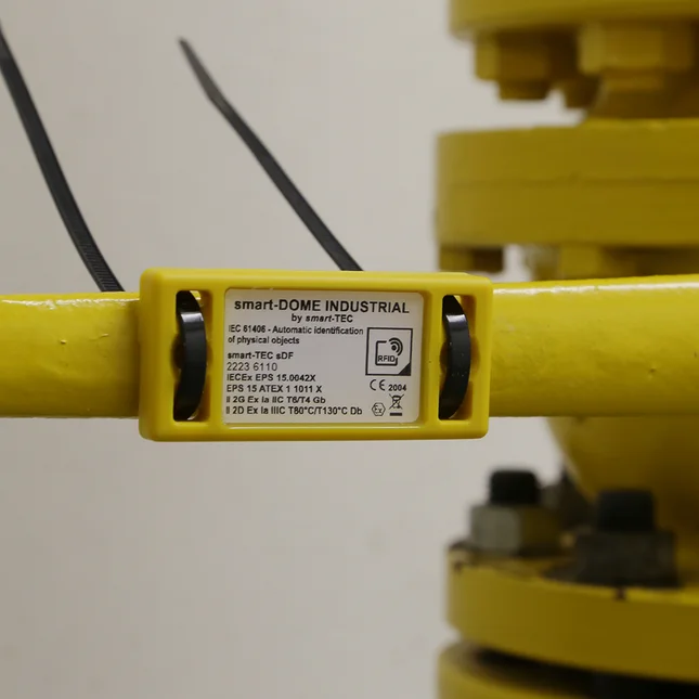 smart-DOME Industrial mit Kabelbindung an industrieller Anlage befestigt